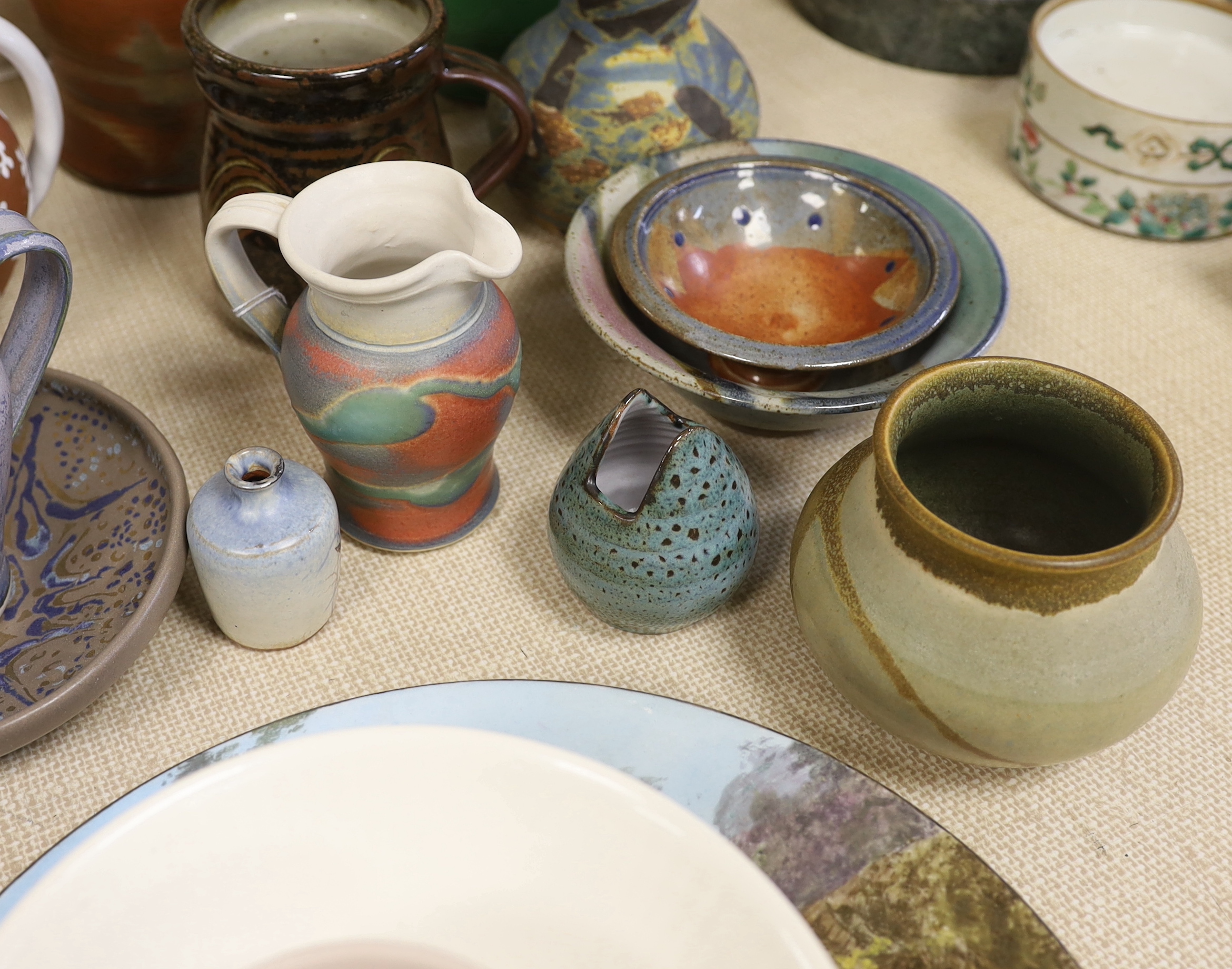 A quantity of various studio pottery pieces